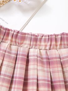 SHEIN Young Girl Tartan Print Pleated Skirt - Multicolor - View 3