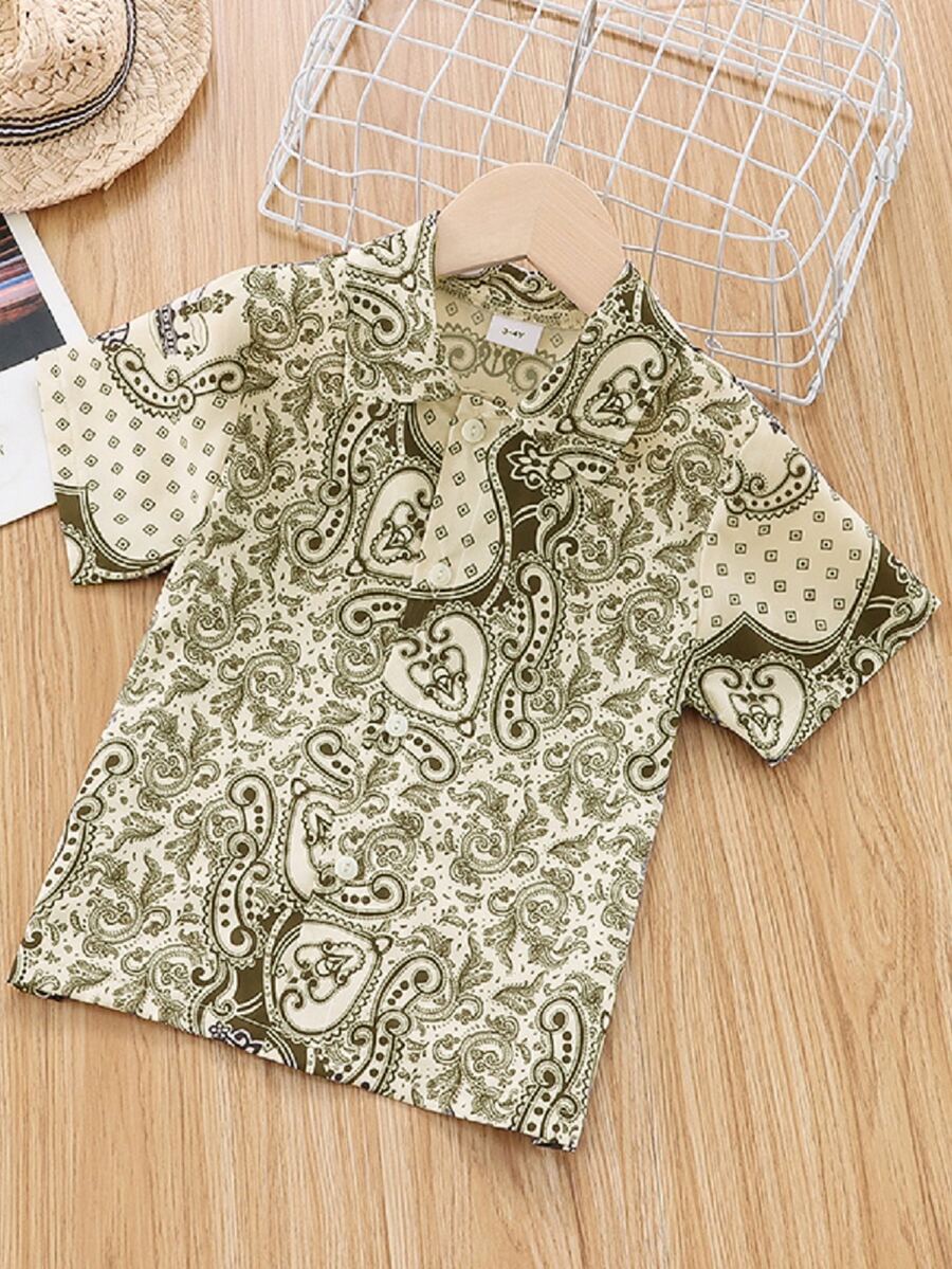 小男童幾何格紋和捲形花紋襯衫 - 彩色 - 查看 1