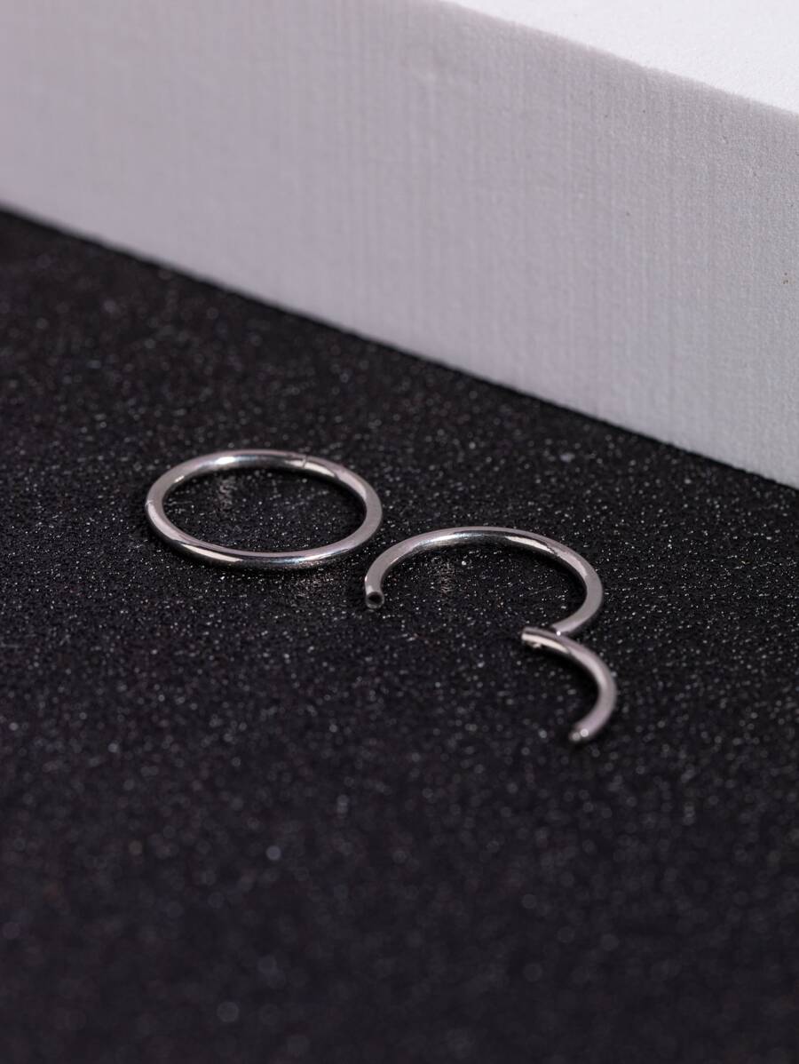 時尚流行男士簡約圈形耳環不銹鋼珠寶禮物和時尚外觀 - 銀色 - 查看 1