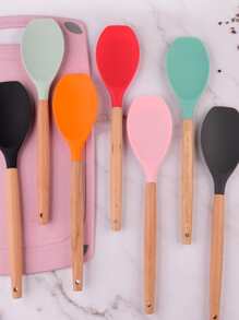 1pc Silicone Kitchenware Cooking Utensil Kitchen Accessories,Non-stick Spoon Cookware Spatula Shovel,Egg Beater,Wooden Kitchen Tool - Multicolor - View 3