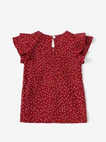 SHEIN Toddler Girls Polka Dot Layered Ruffle Trim Keyhole Back Blouse - Burgundy - View 2