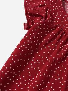 SHEIN Toddler Girls Polka Dot Layered Ruffle Trim Keyhole Back Blouse - Burgundy - View 3