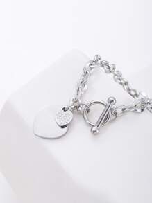 1 chiếc vòng tay thép không gỉ mặt trái tim đôi có móc cài OT dành cho quý cô thanh lịch làm quà tặng dự tiệc - Bạc - Xem 4