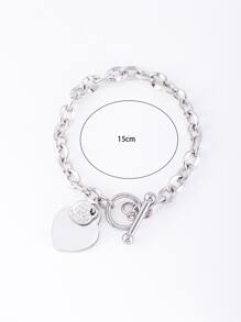 1 chiếc vòng tay thép không gỉ mặt trái tim đôi có móc cài OT dành cho quý cô thanh lịch làm quà tặng dự tiệc - Bạc - Xem 5