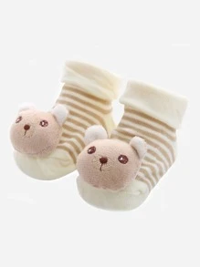 Bebé Calcetines con estampado de rayas con diseño de oso - Caqui - Ver 1