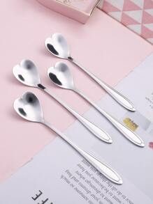 QBSSS 4pcs Creative Stainless Steel Short Handle Heart Shaped Coffee Spoon, Mug Mixing Spoon Christmas Gift - Silver - View 3