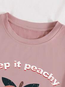 Peach & Slogan Graphic Tee - Baby Pink - View 3