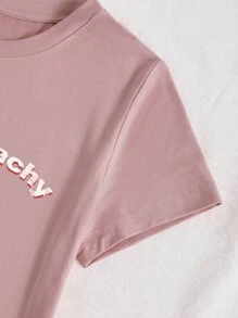 Peach & Slogan Graphic Tee - Baby Pink - View 4