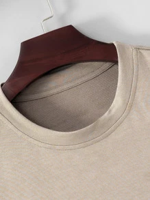 Manfinity Hombres Camiseta pájaro & con estampado de letra china - Caqui - Ver 3