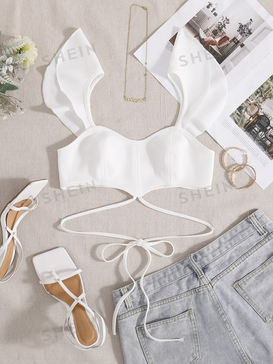 Trelyra Crop Top mit Band auf Taille - Weiss - Übersicht 1