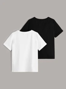 SHEIN 適合年輕男孩，2入組有字母圖形和膠帶細節的T卹