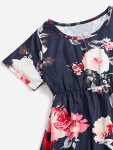 小女童1入組印花連衣裙 - 藏蓝色 - 查看 4