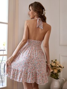 Đầm Lộ Lưng Hội Chữ thập Viên lá sen Buộc lại Dải chun Họa tiết hoa Boho - Nhiều màu - Xem 2