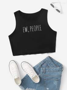 Flirla Plus Letter Graphic Crop Tank Top Graphic Tees Women Tops - Black - View 1