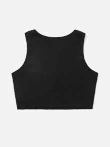 Flirla Plus Letter Graphic Crop Tank Top Graphic Tees Women Tops - Black - View 2