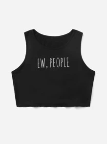 Flirla Plus Letter Graphic Crop Tank Top Graphic Tees Women Tops - Black - View 3