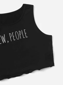 Flirla Plus Letter Graphic Crop Tank Top Graphic Tees Women Tops - Black - View 5