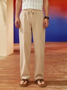 GENTILAND Men Drawstring Waist Slant Pocket Trousers - Apricot - View 3