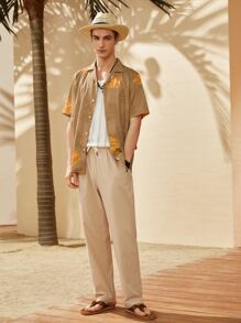 GENTILAND Men Drawstring Waist Slant Pocket Trousers - Apricot - View 6