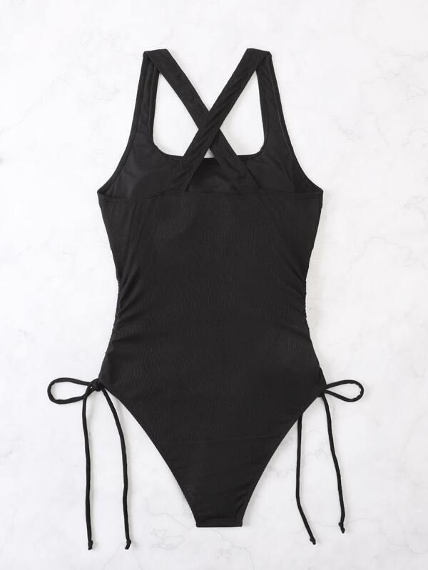 SHEIN Swim Basics Drawstring Side One Piece Swimsuit SHEIN USA