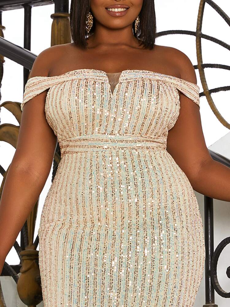 seomiscky sequin dress Shein Seomiscky Plus Off Shoulder Sequin Formal Dress 4X