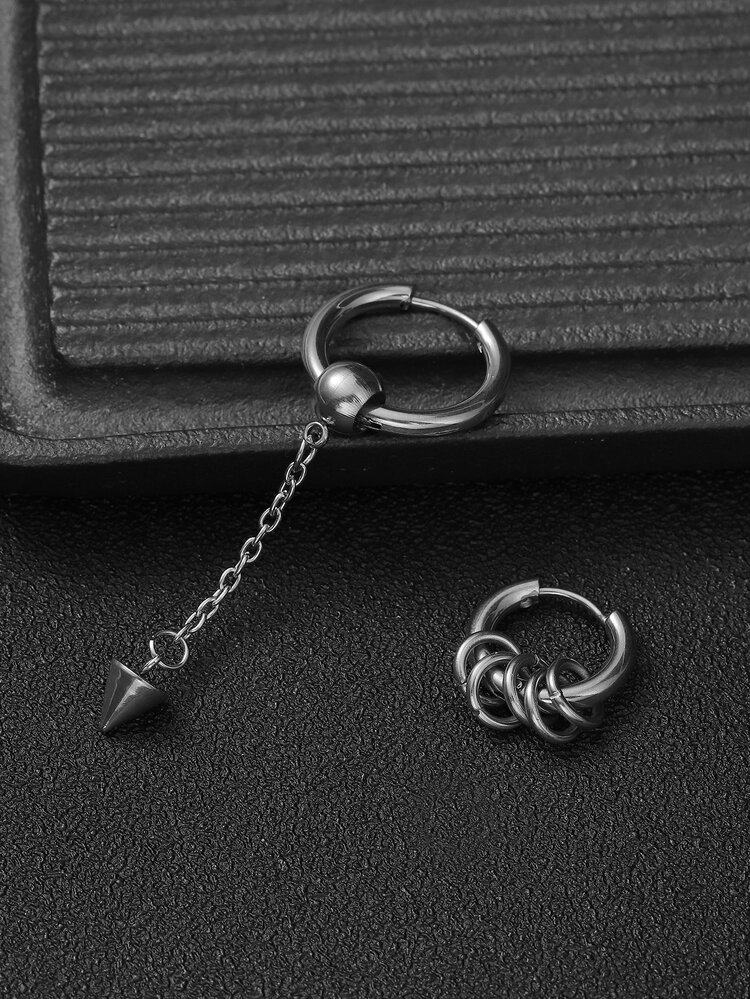 Fashionable and Popular Men Cone Decor Earrings Stainless Steel Punk Hip Pop Style for Jewelry Gift and for a Stylish Look - Silver - View 1