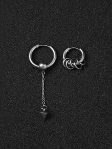 Fashionable and Popular Men Cone Decor Earrings Stainless Steel Punk Hip Pop Style for Jewelry Gift and for a Stylish Look - Silver - View 2