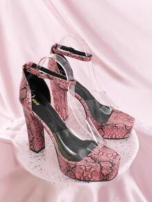 蛇紋防水台踝帶涼鞋 - 粉色 - 查看 2