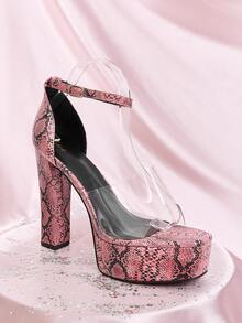 蛇紋防水台踝帶涼鞋 - 粉色 - 查看 3