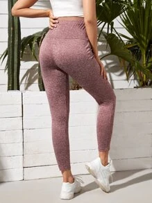 SHEIN Maternity High Waist Marled Knit Leggings - Dusty Pink - View 2