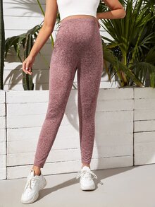 SHEIN Maternity High Waist Marled Knit Leggings - Dusty Pink - View 3