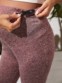 SHEIN Maternity High Waist Marled Knit Leggings - Dusty Pink - View 6