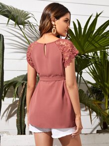 SHEIN Elegant Vlak Zwangerschap blouses Riem Knoop Contract kant