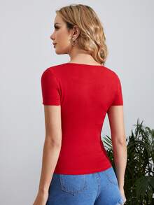 SHEIN Clasi Áo thun nữ Đồ họa Tim Giải trí - Đỏ - Xem 2