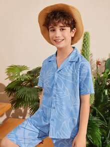 SHEIN 男孩熱帶圖案襯衫