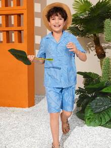 SHEIN 男孩熱帶圖案襯衫