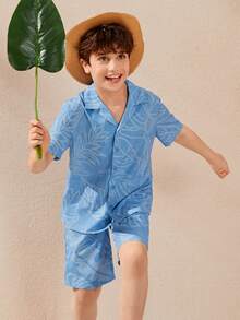 SHEIN 男孩熱帶圖案襯衫