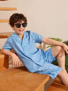 SHEIN 男孩熱帶圖案襯衫