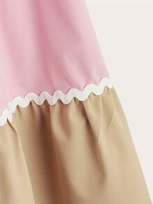 SHEIN Váy Gái Thắt lưng Tương phản ren Viên lá sen Khối Màu Giải trí - Nhiều màu - Xem 4