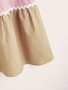 SHEIN Váy Gái Thắt lưng Tương phản ren Viên lá sen Khối Màu Giải trí - Nhiều màu - Xem 5