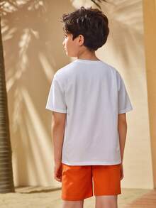 SHEIN Boys Maple Leaf & Figure Graphic Tee & Shorts Set - Multicolor - View 6