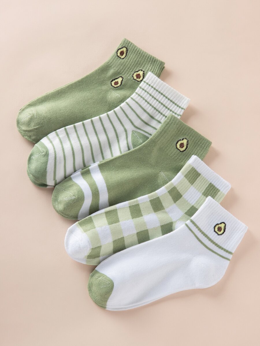 5 双水果条纹印花中筒袜 - 彩色 - 查看 1