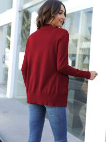 AAmilife Pocket Detail Casual Design Cardigan - Red - View 3