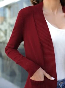 AAmilife Pocket Detail Casual Design Cardigan - Red - View 5