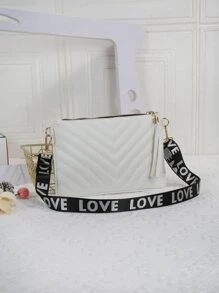 女士时尚简约单肩包，通勤休闲时尚斜挎包 - 白色 - 查看 1