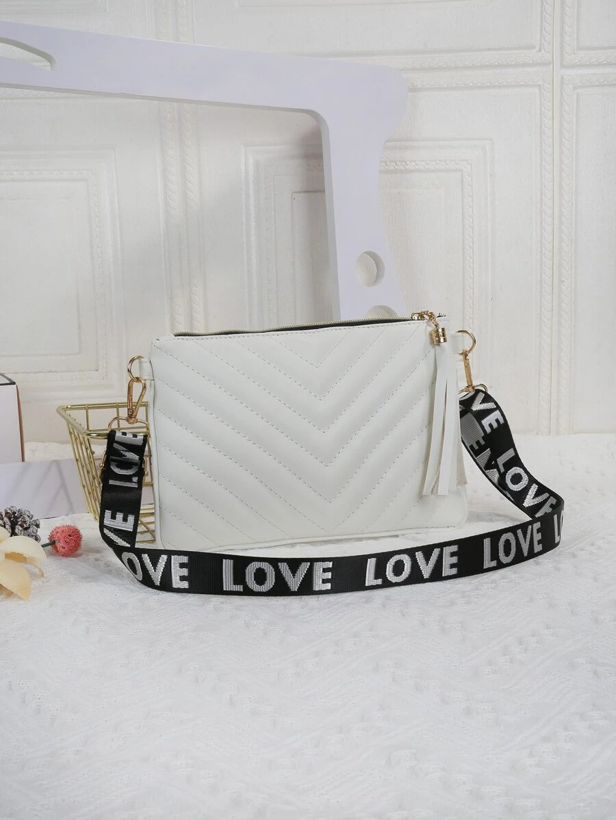 女士时尚简约单肩包，通勤休闲时尚斜挎包 - 白色 - 查看 1