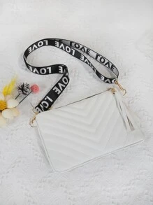 女士时尚简约单肩包，通勤休闲时尚斜挎包 - 白色 - 查看 3