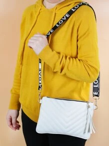 女士时尚简约单肩包，通勤休闲时尚斜挎包 - 白色 - 查看 4