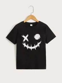 SHEIN Boys Cartoon Print Crew Neck Tee - Black - View 1