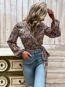 SHEIN Clasi Áo sơ mi nữ Thắt nút Trọn gói Họa tiết hoa Boho - Nhiều màu - Xem 3